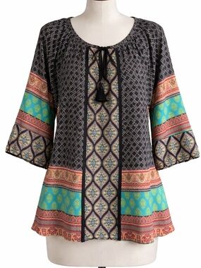 Figueroa & Flower Boho Printed Peasant Tunic/Blouse